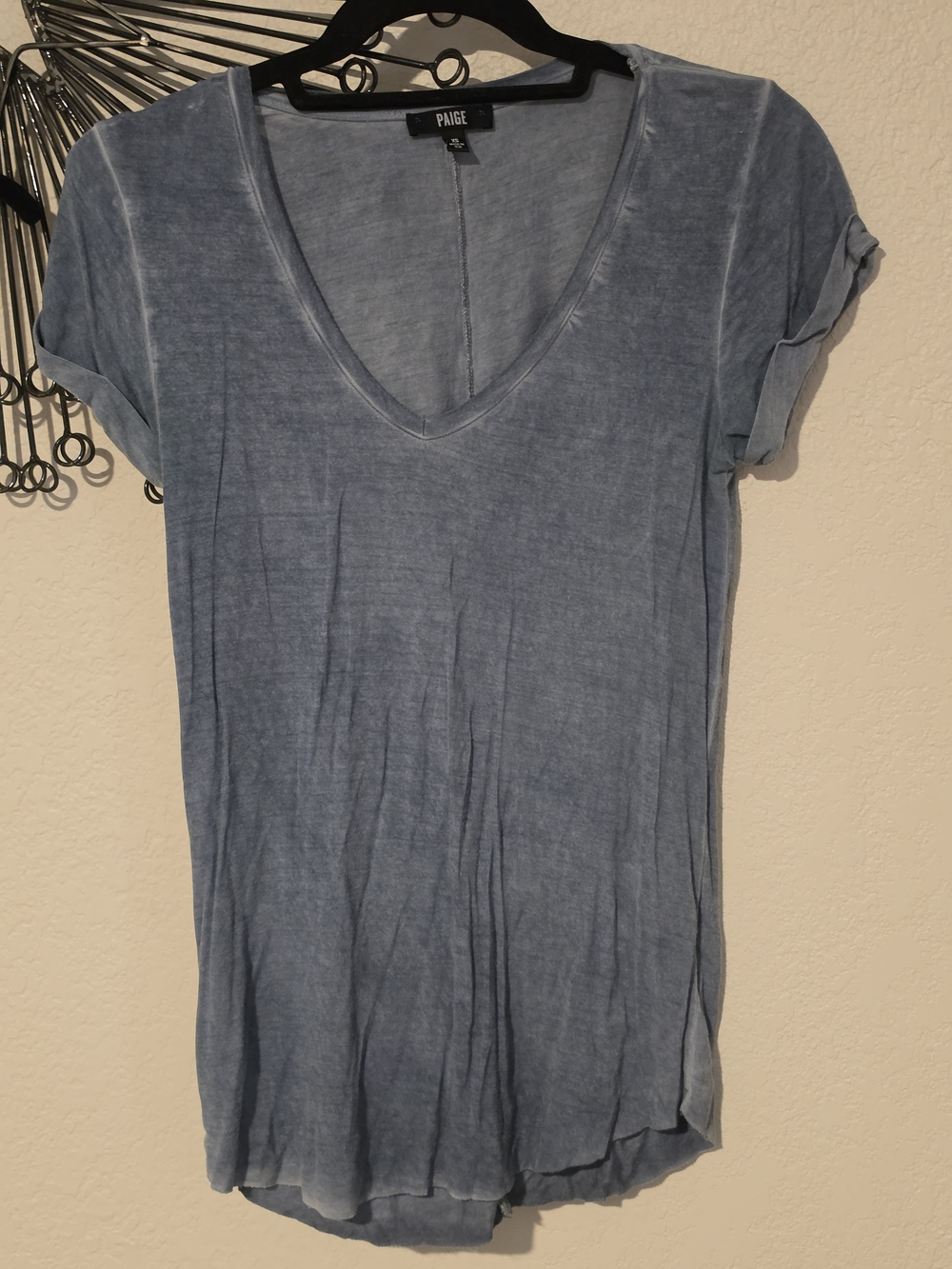 PAIGE Washed Blue V-Neck Cuffed Short Sleeve Tee